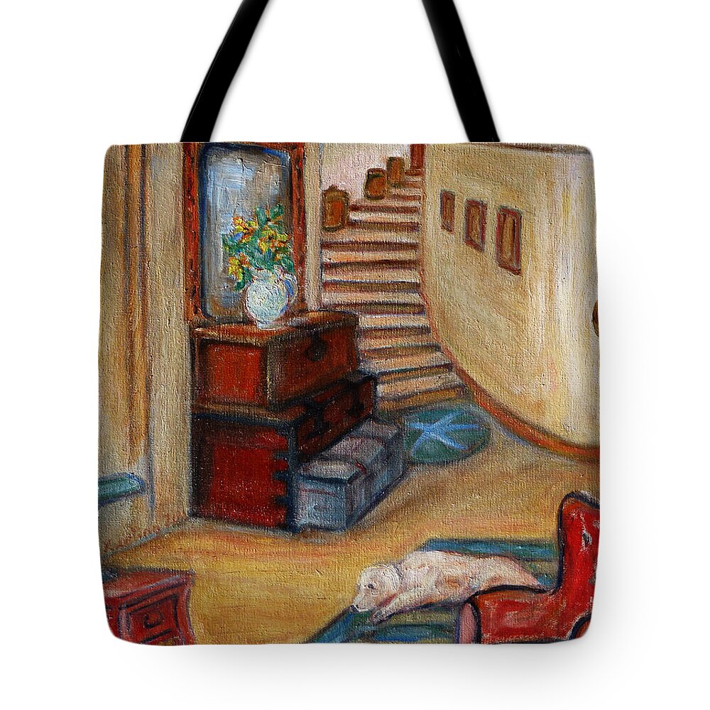Hallway Tote Bag featuring the painting Grandpa's Hallway After by Xueling Zou