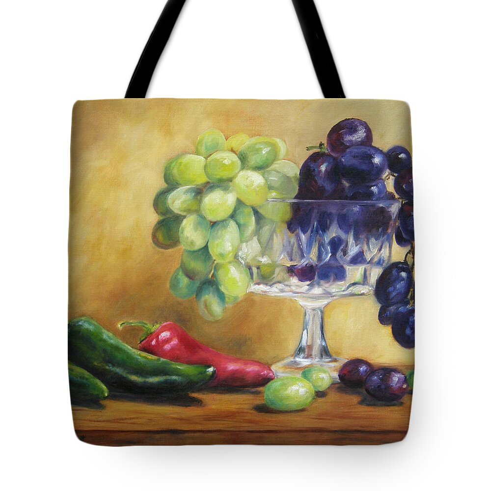 Vine Tote Bag featuring the painting Grapes and Jalapenos by Lori Brackett
