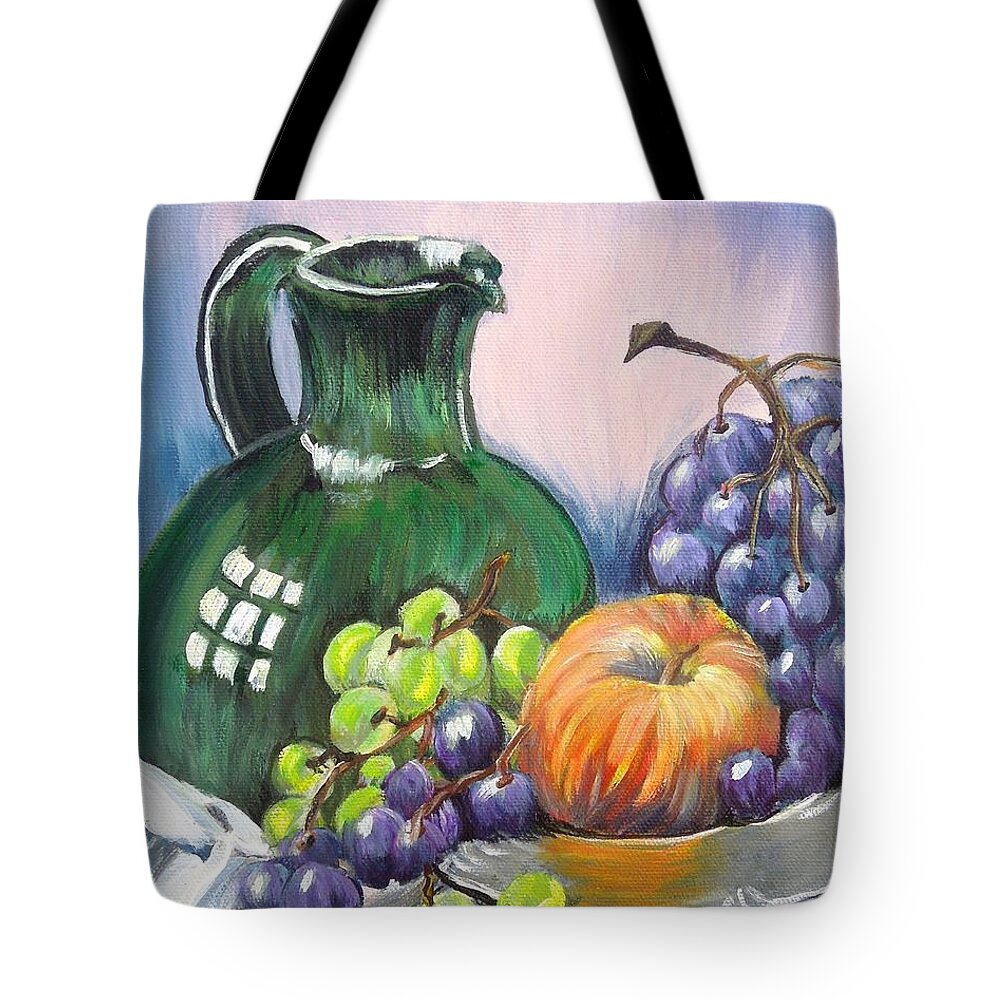 Plate Tote Bag featuring the painting Grapes Galore by Marilyn McNish