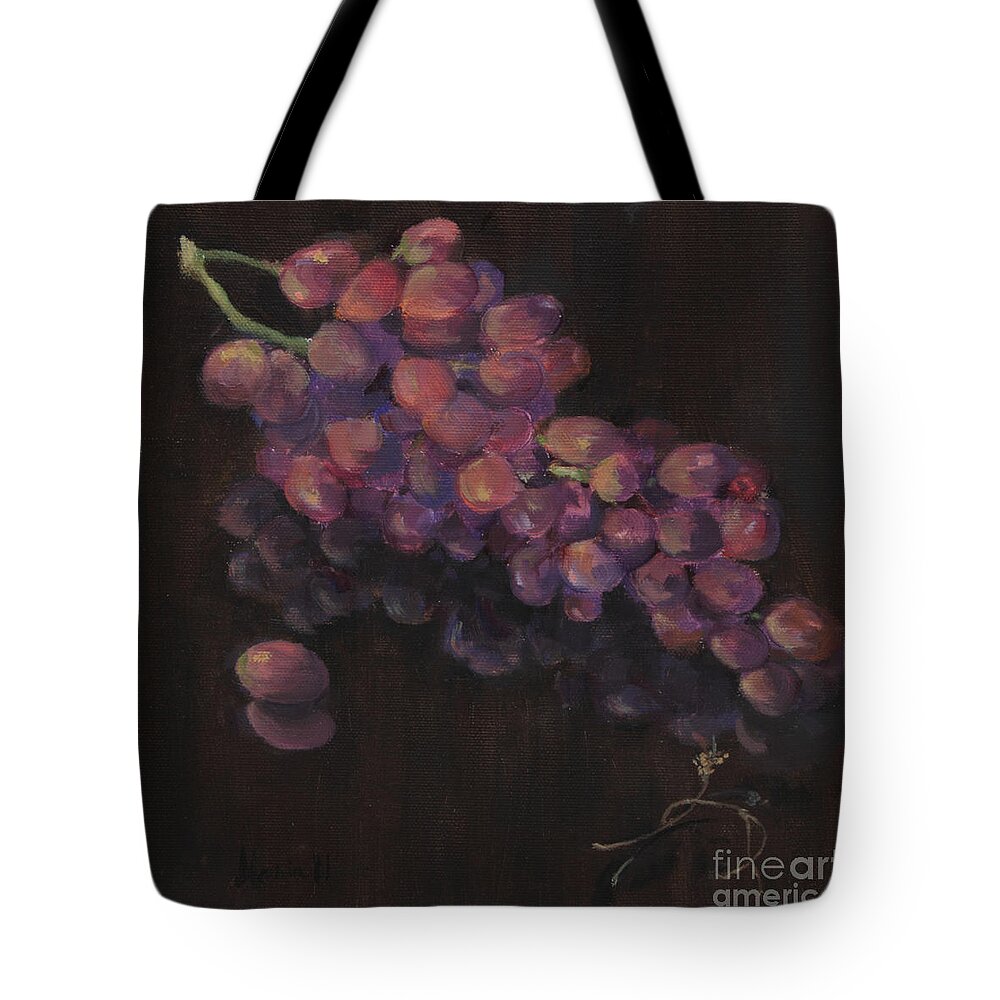 Flame Grapes Tote Bag featuring the painting Grapes in Reflection by Maria Hunt