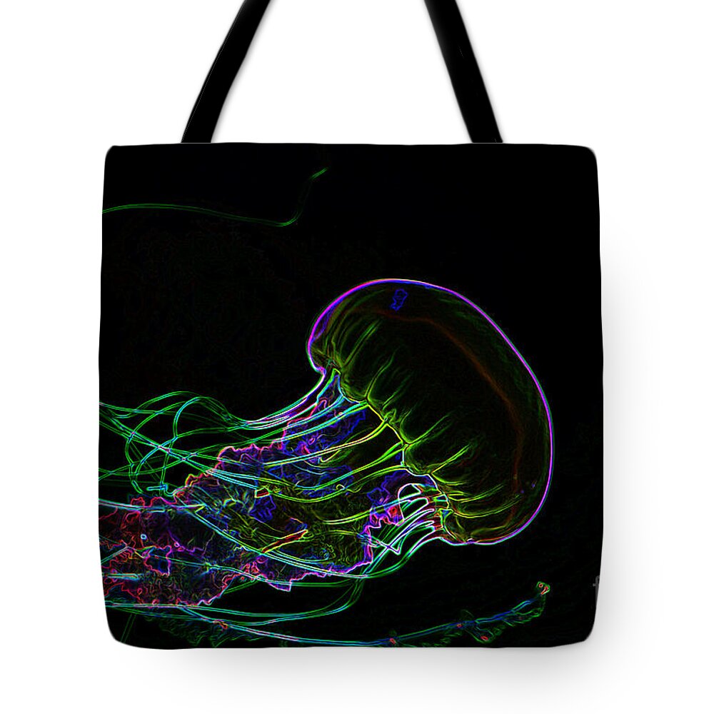 Jellyfish Tote Bag featuring the digital art Graphic Jelly Fish by Louise Magno