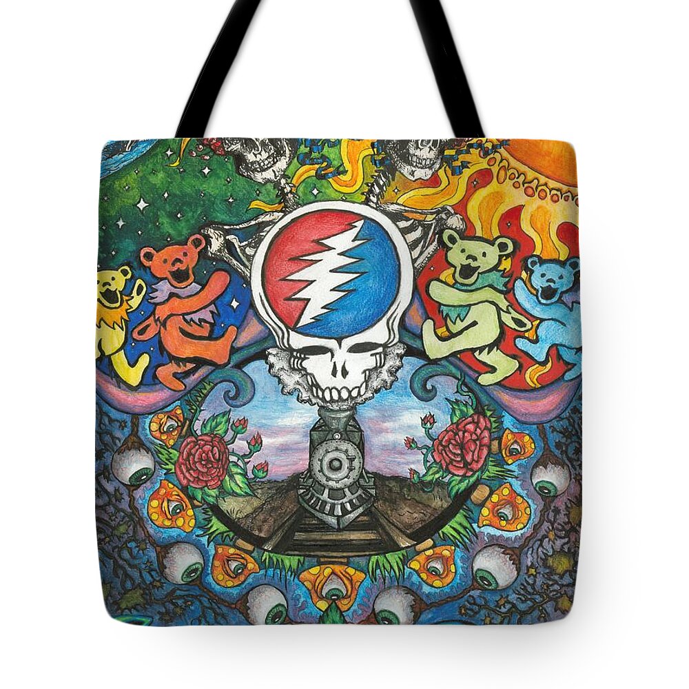 Rock Tote Bag featuring the drawing Grateful Dead Poster by Amanda Paul