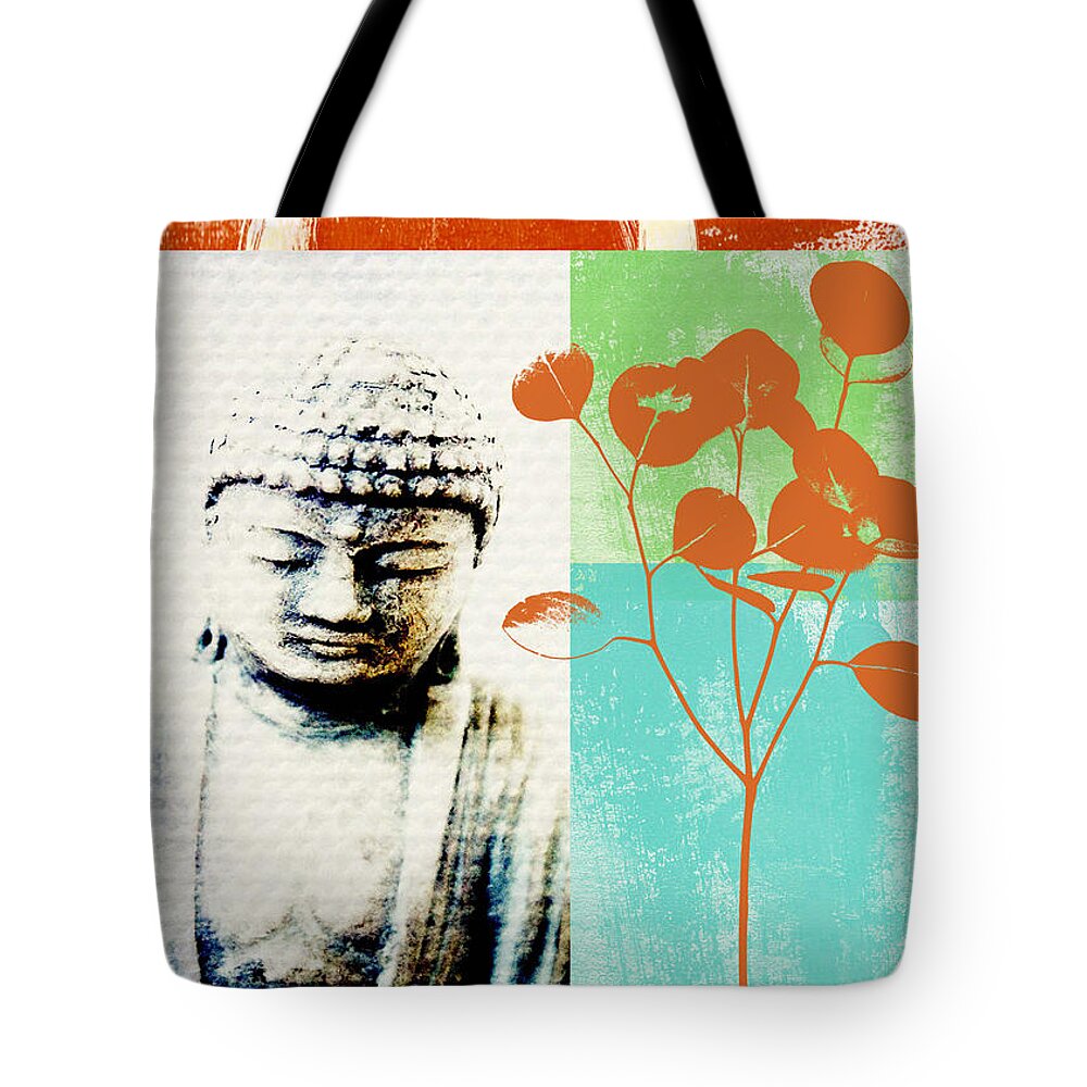 Gratitude Greeting Card Tote Bag featuring the painting Gratitude Card- Zen Buddha by Linda Woods