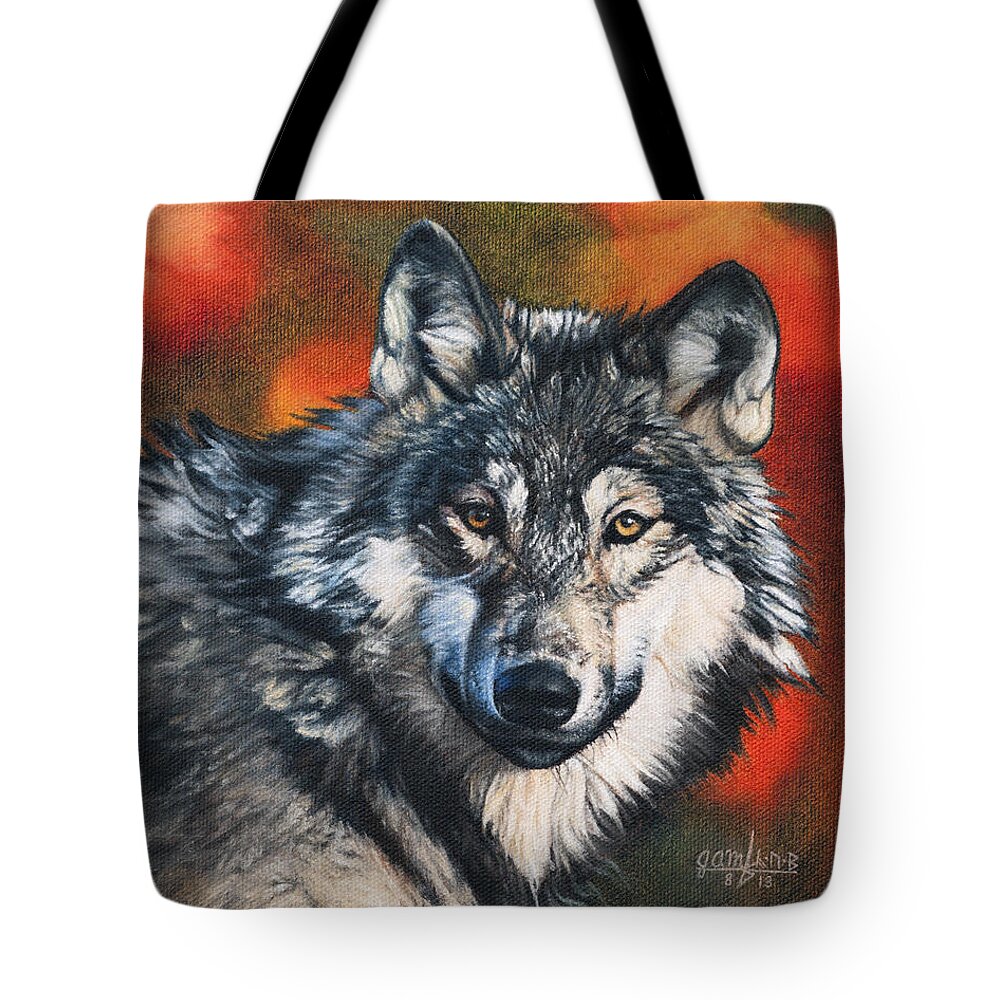 Wolf Tote Bag featuring the painting Gray Wolf by Joshua Martin