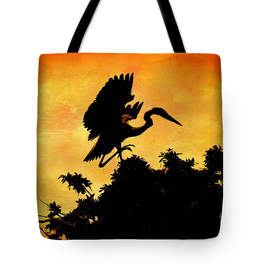 Heron Tote Bag featuring the digital art Great Blue Silhouette by Jayne Carney