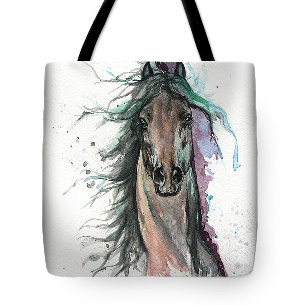Horse Tote Bag featuring the painting Green And Purple by Ang El