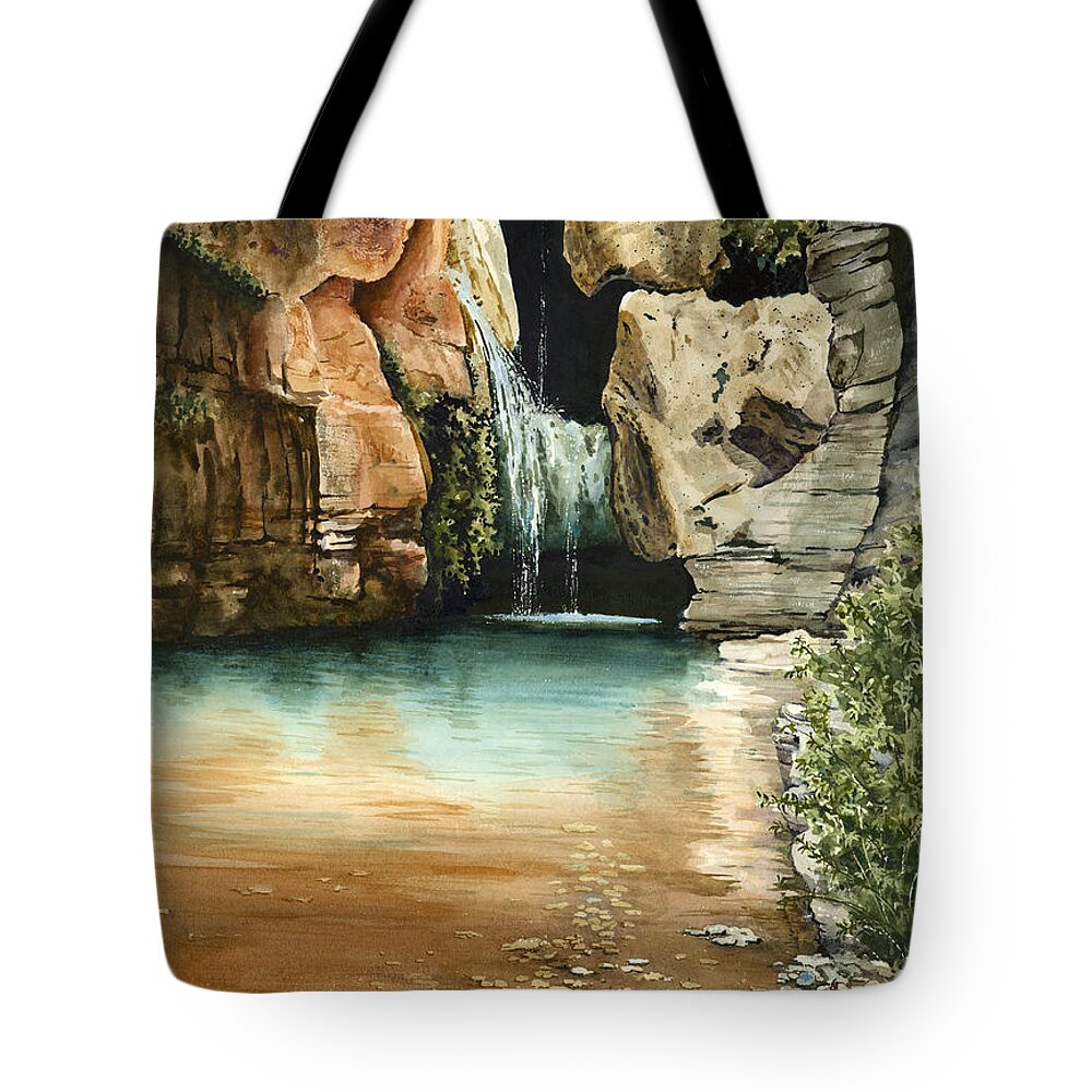 Waterfall Tote Bag featuring the painting Green Falls II by Sam Sidders