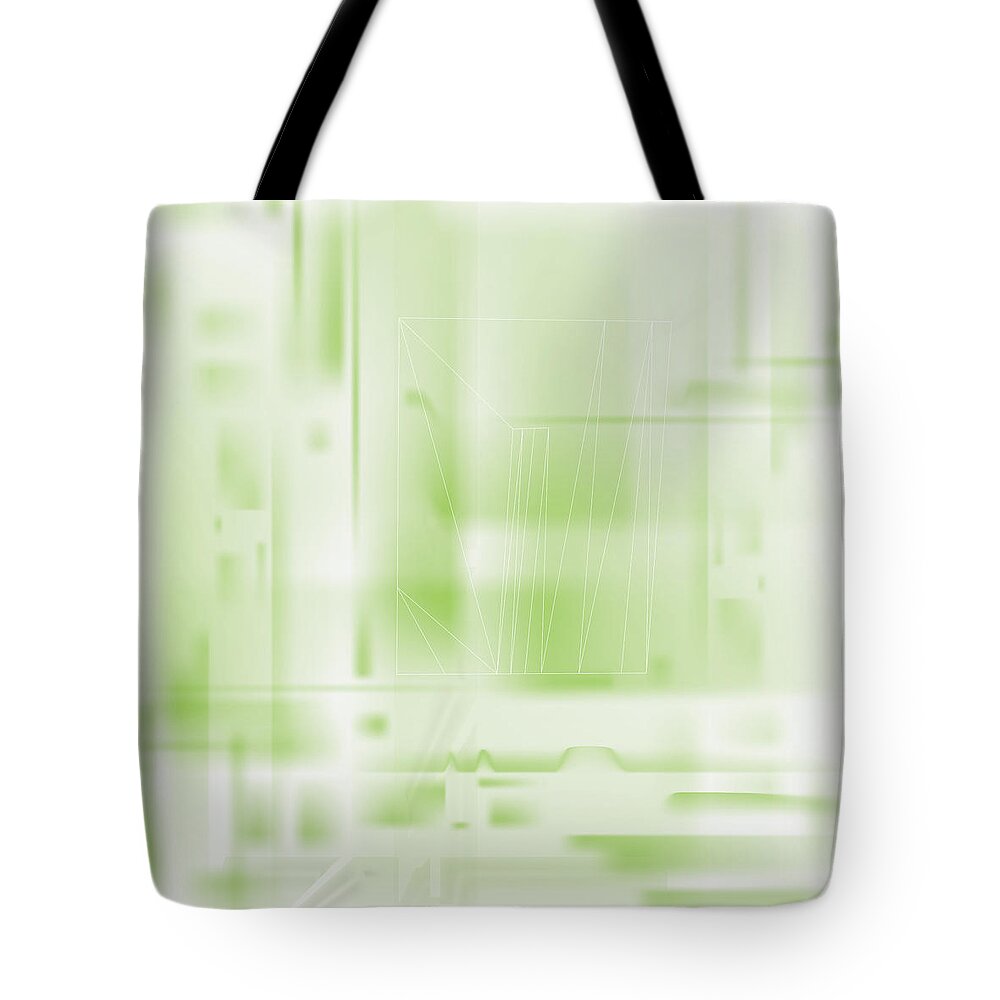 Green Tote Bag featuring the digital art Green Ghost City by Kevin McLaughlin