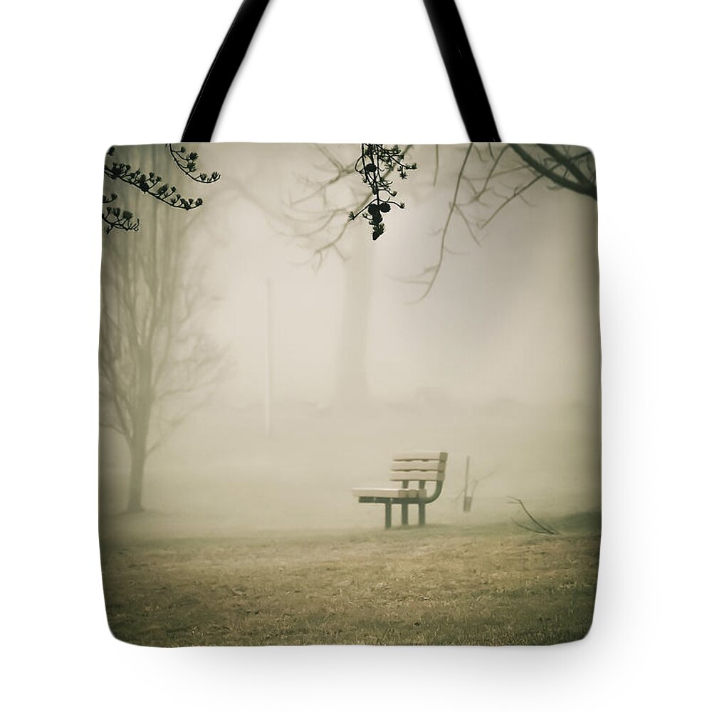 Green Lane Tote Bag featuring the photograph Green Lane On A Foggy Morning by Trish Tritz