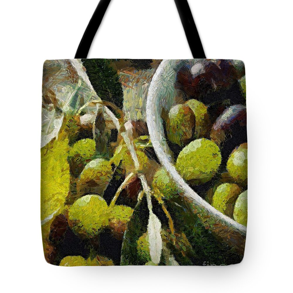  Food And Beverage Tote Bag featuring the painting Green olives by Dragica Micki Fortuna