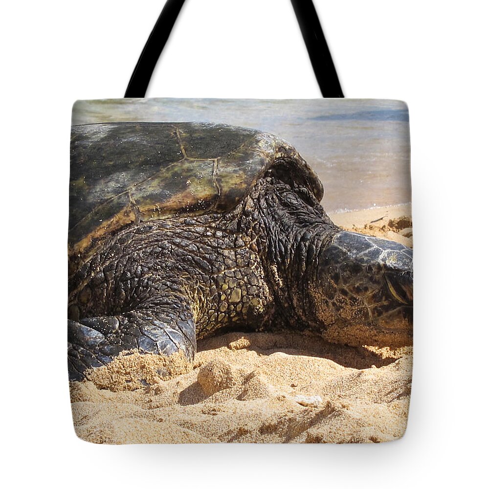 Green Tote Bag featuring the photograph Green Sea Turtle 2 - Kauai by Shane Kelly