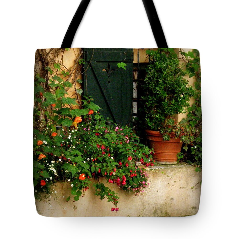 Window Tote Bag featuring the photograph Green Shuttered Window by Lainie Wrightson