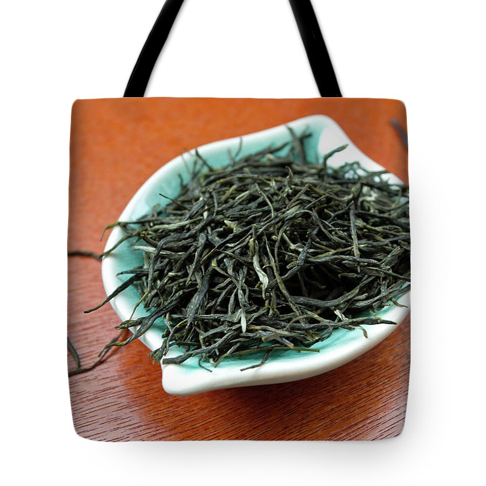 Green Tea Tote Bag featuring the photograph Green Tea Leaves by Maria Melnikova Photography