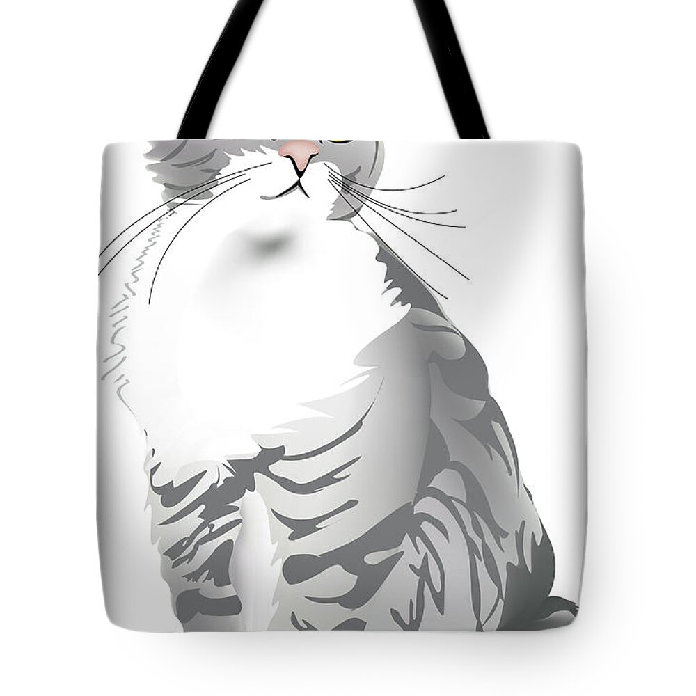 Cat Tote Bag featuring the digital art Grey Tiger Cat by Gina Koch