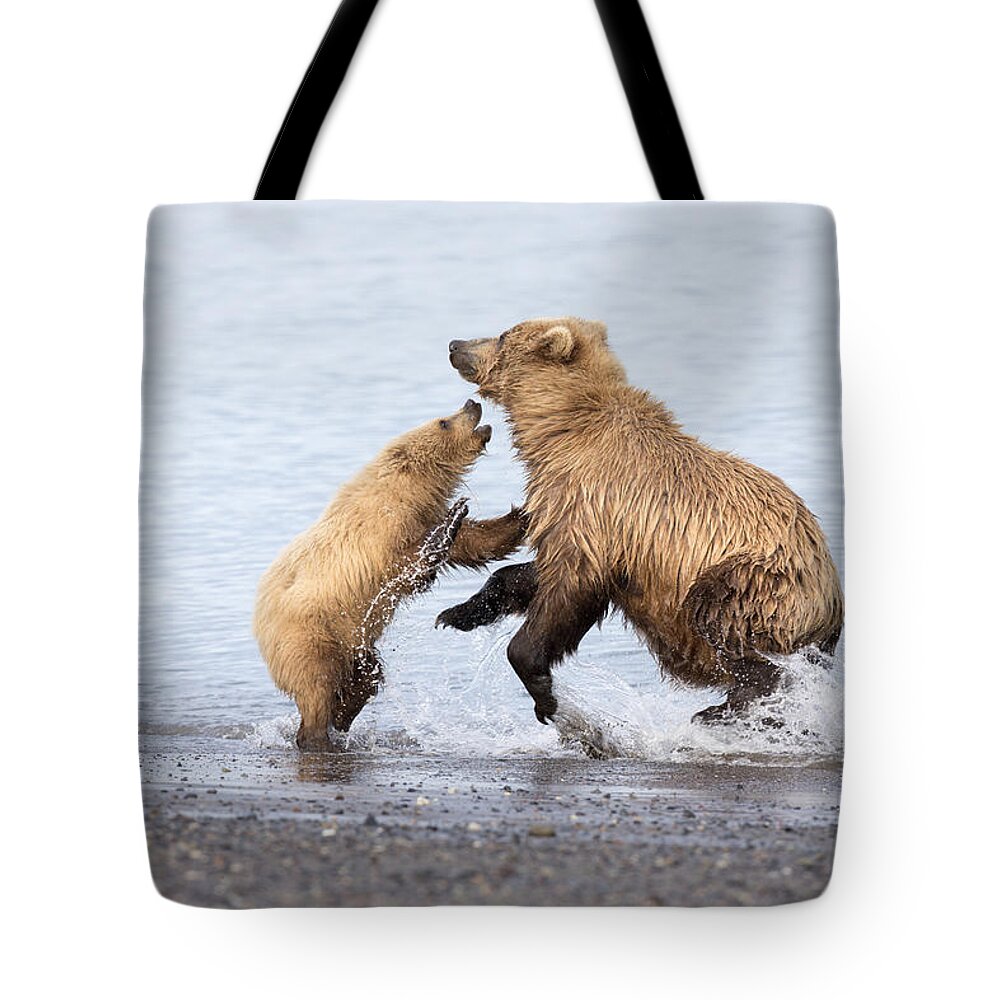 Richard Garvey-williams Tote Bag featuring the photograph Grizzly Bear Mother Playing by Richard Garvey-Williams