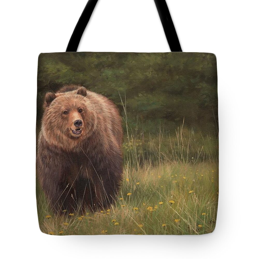 Grizzly Tote Bag featuring the painting Grizzly by David Stribbling