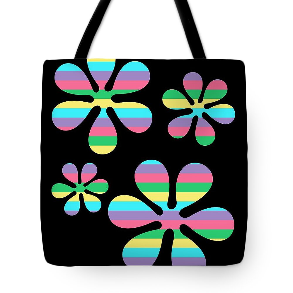 70s Tote Bag featuring the digital art Groovy Flowers 4 by Donna Mibus