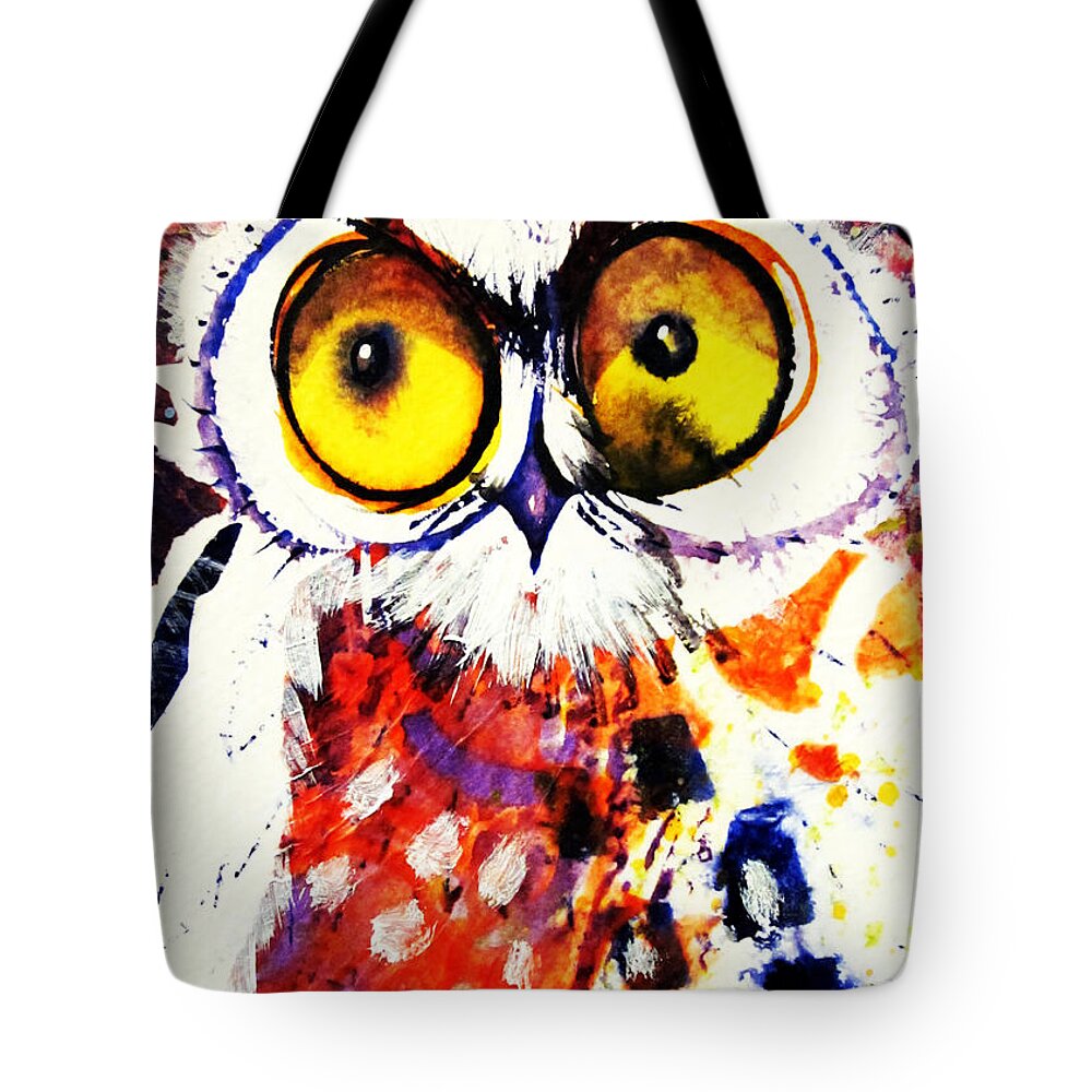 Moon Tote Bag featuring the painting Groucho Owl by Laurel Bahe