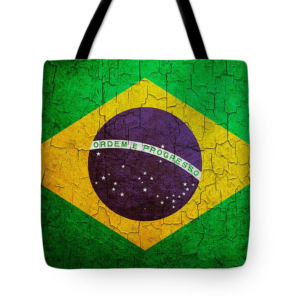 Aged Tote Bag featuring the digital art Grunge Brazil flag by Steve Ball