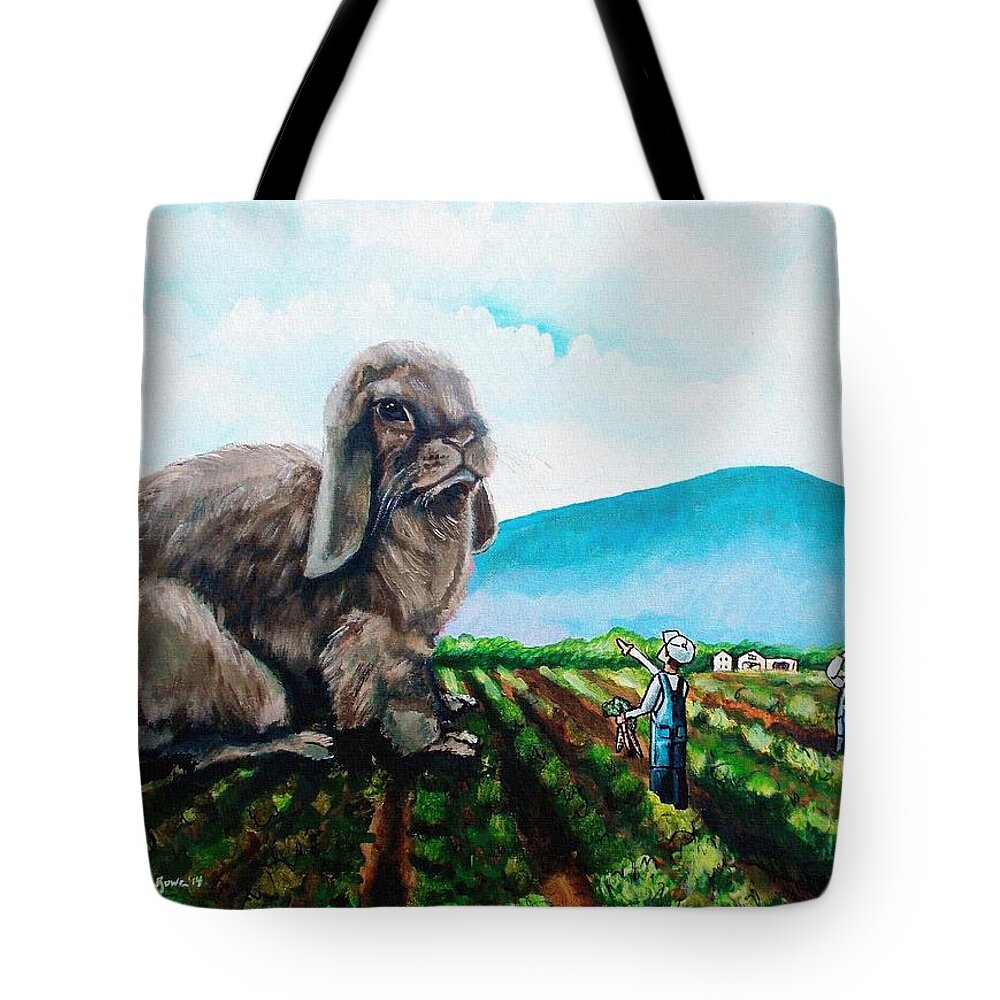 Bunny Tote Bag featuring the painting Guard the Carrots by Shana Rowe Jackson
