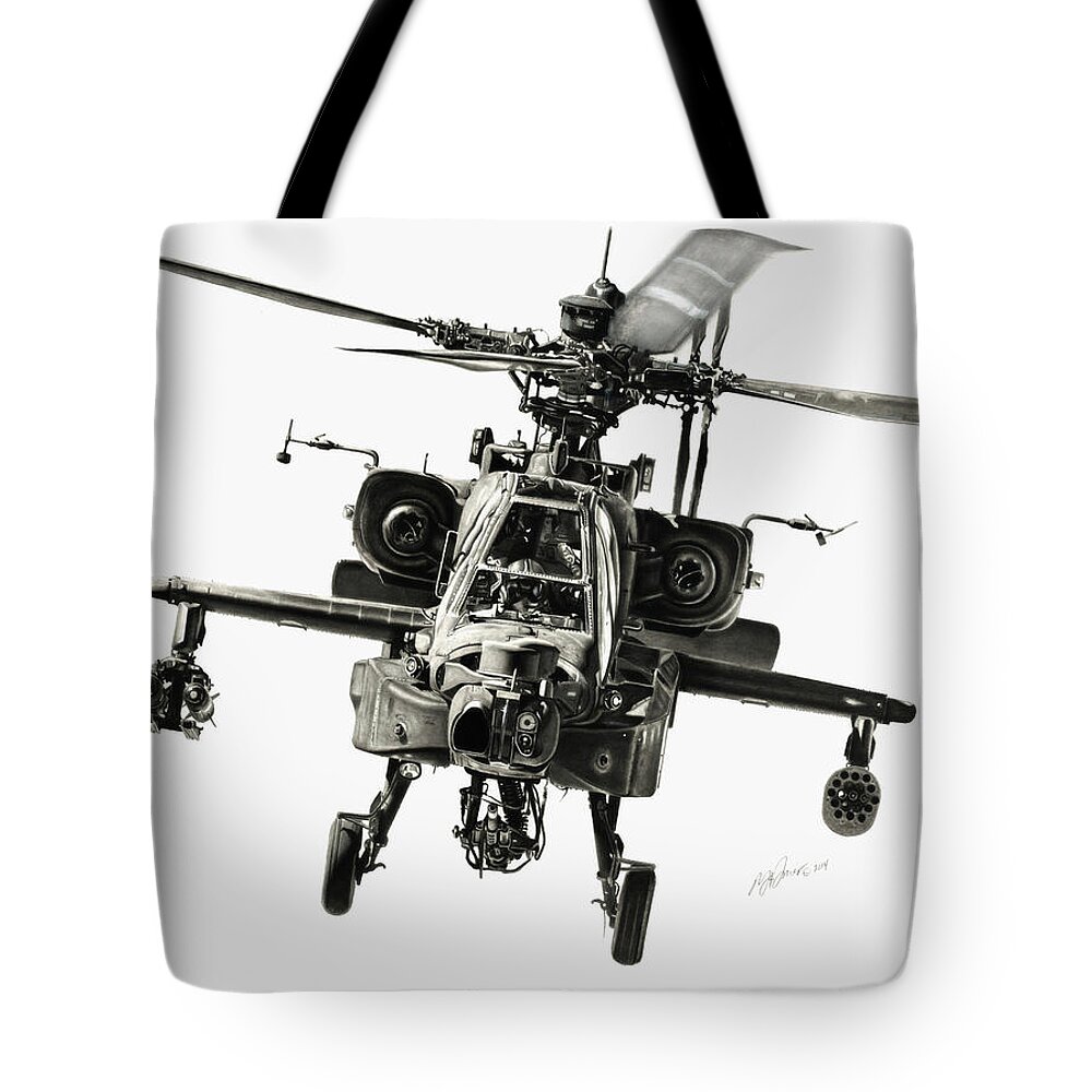 Apache Helicopter Tote Bag featuring the drawing Gunship by Murray Jones