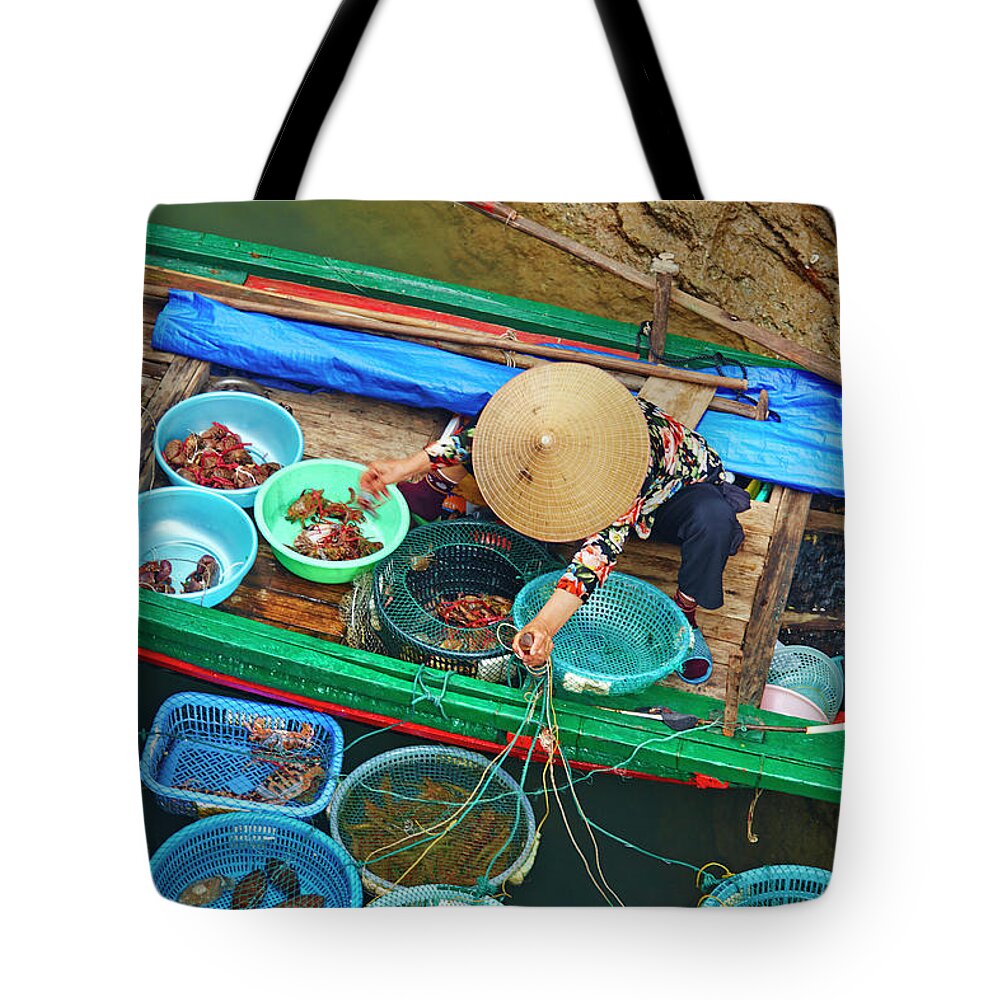 People Tote Bag featuring the photograph Ha Long Bay Fishing by Aaron Foster