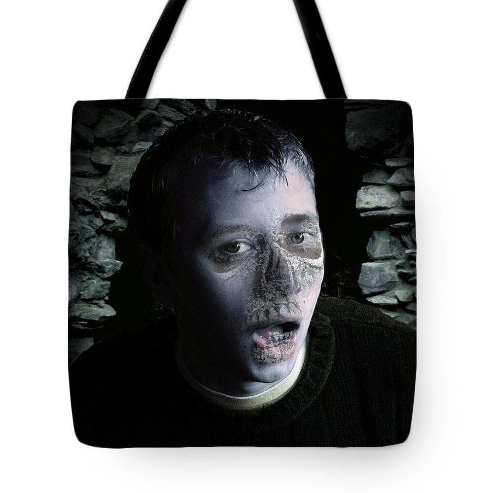 Dark Tote Bag featuring the photograph Halloween Chris by Ron Harpham