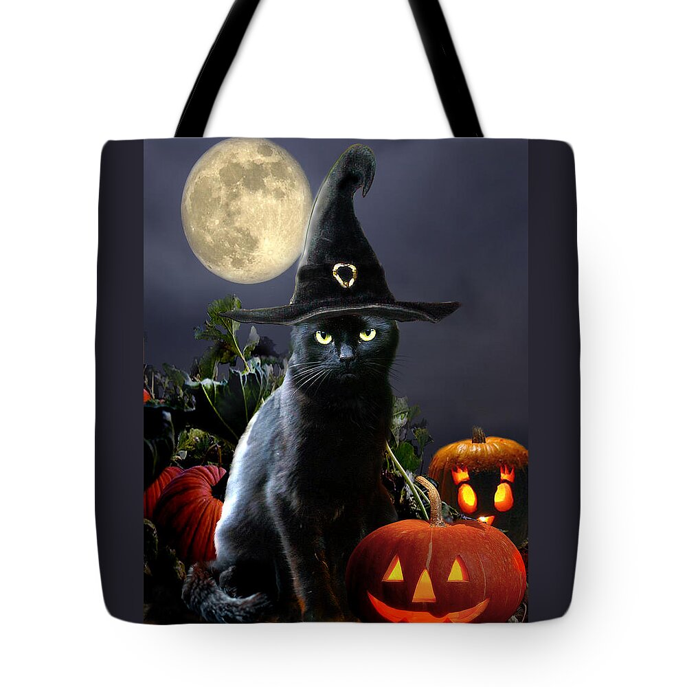 Halloween Pet Picture Tote Bag featuring the painting Witchy black Halloween Cat by Regina Femrite