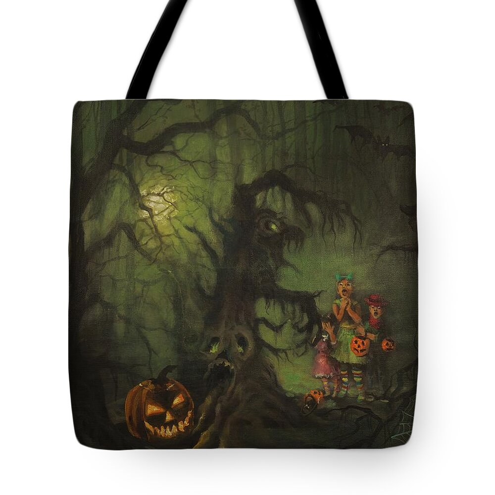 Bats Tote Bag featuring the painting Halloween Shortcut by Tom Shropshire