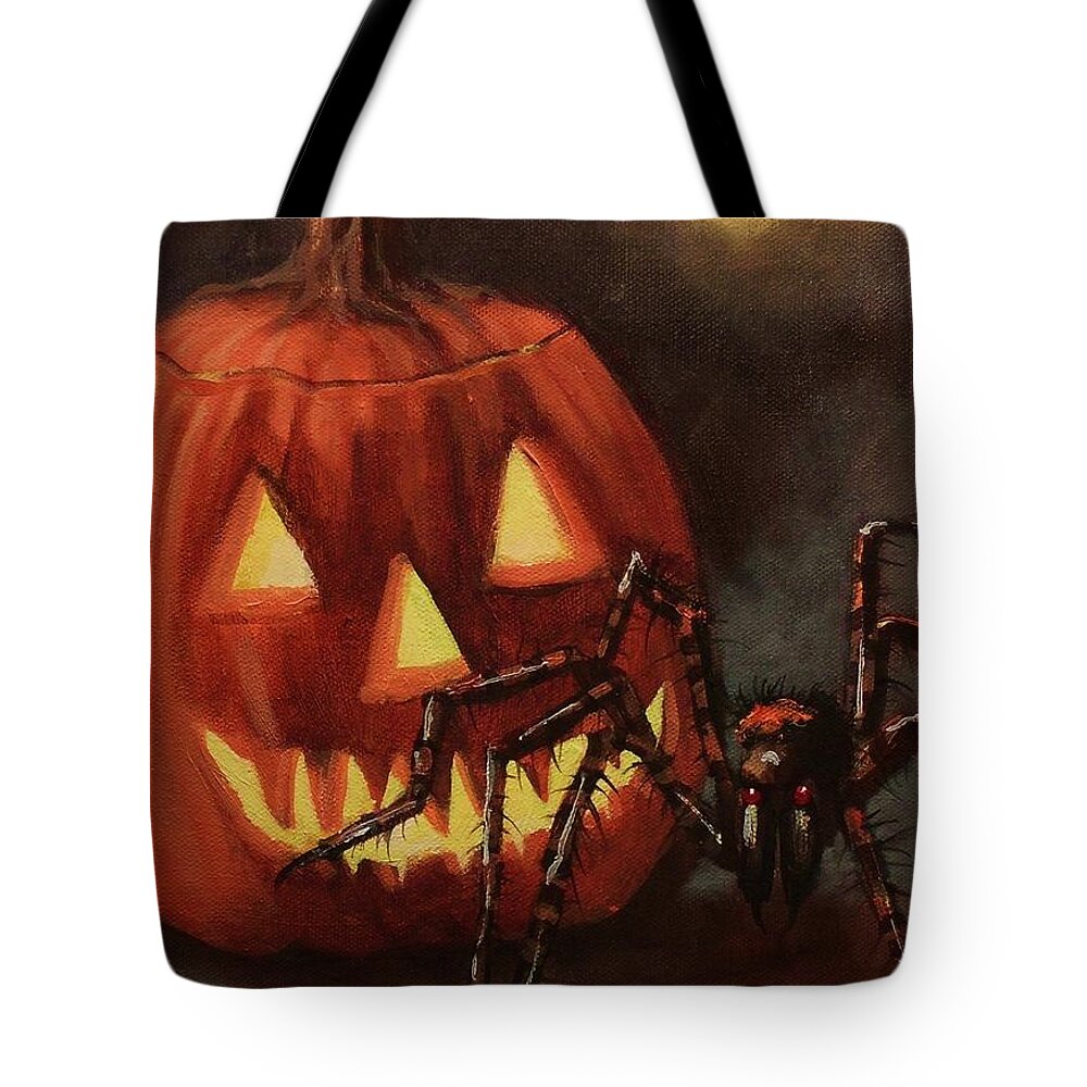 Halloween Tote Bag featuring the painting Halloween Spider by Tom Shropshire