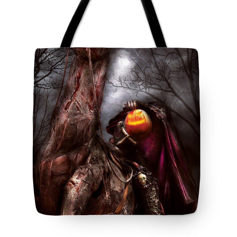 Savad Tote Bag featuring the photograph Halloween - The Headless Horseman by Mike Savad