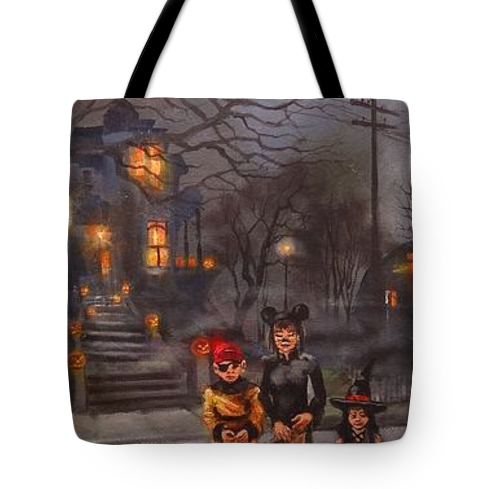 Full Moon Tote Bag featuring the painting Halloween Trick or Treat by Tom Shropshire