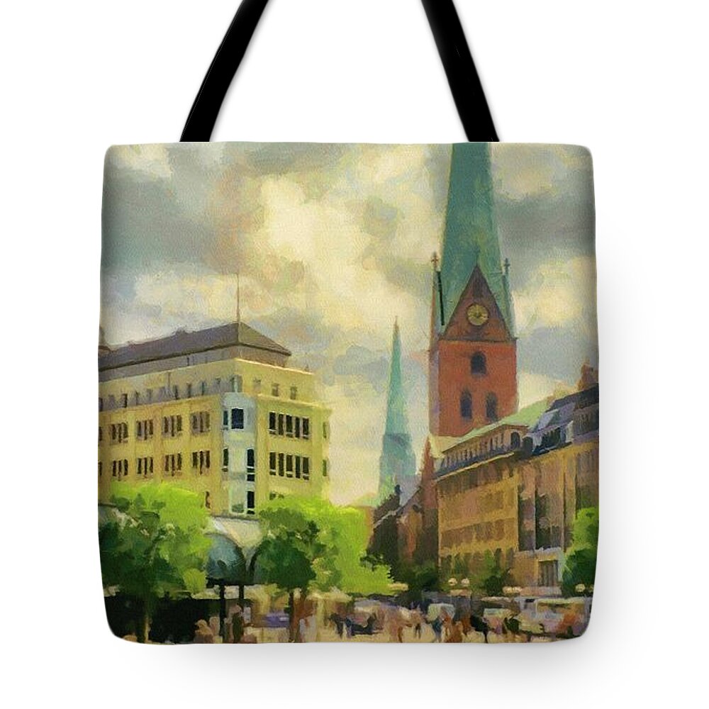 Europe Tote Bag featuring the painting Hamburg Street Scene by Jeffrey Kolker