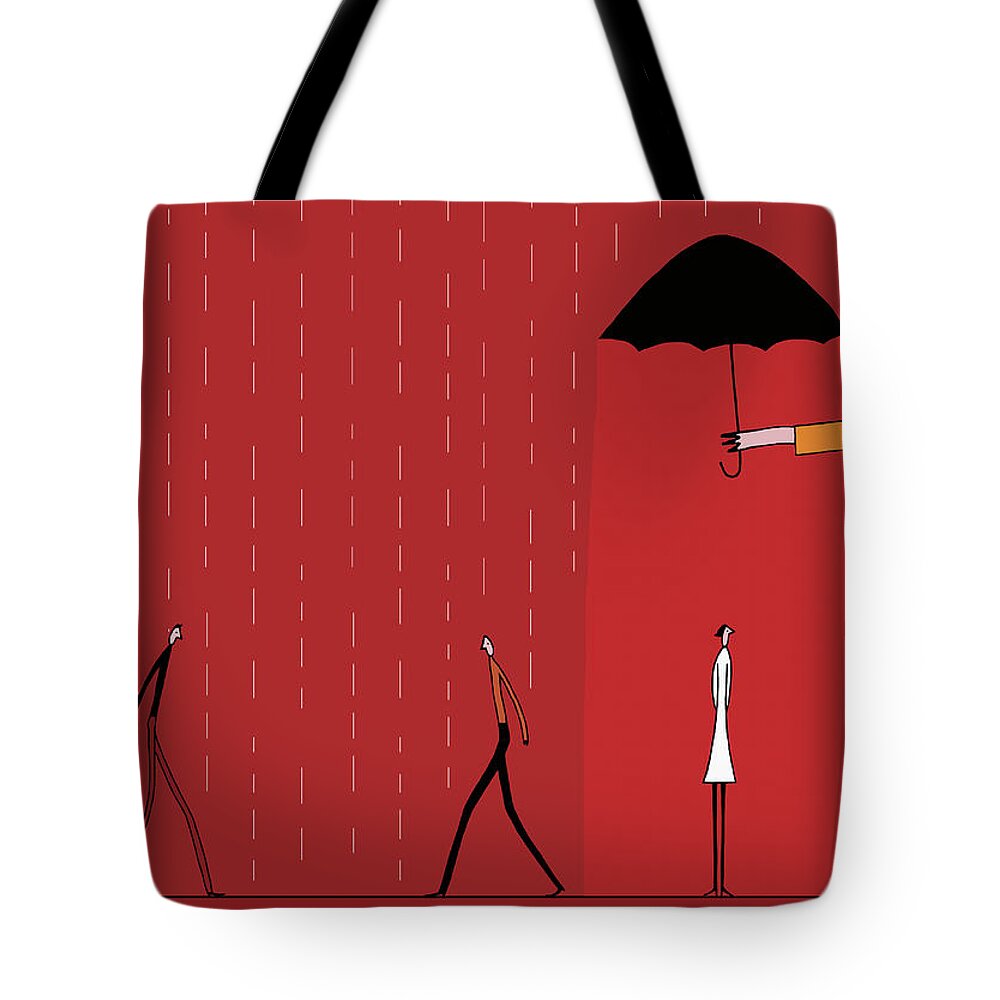30-35 Tote Bag featuring the photograph Hand Holding Umbrella Over Woman In Rain by Ikon Ikon Images