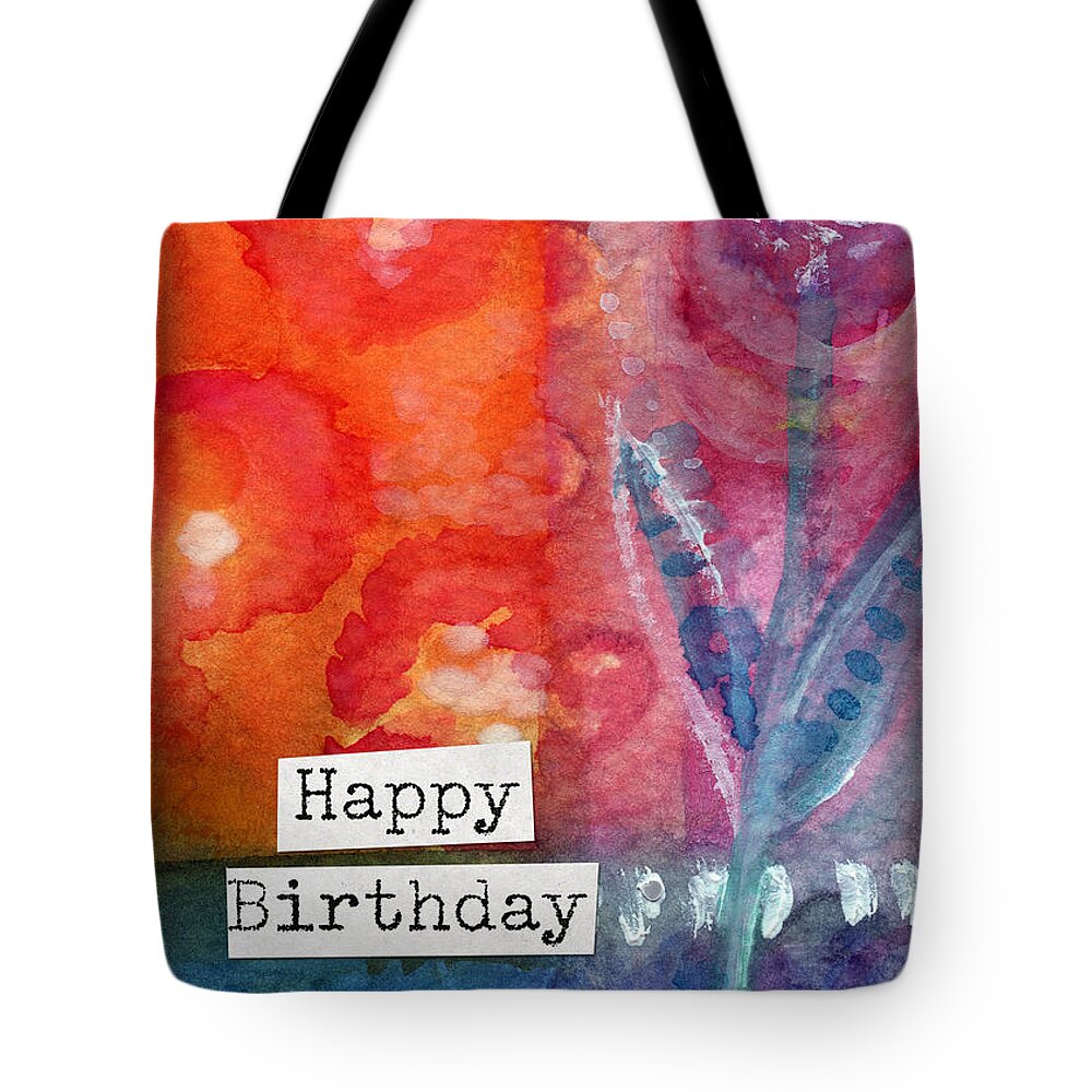 #faaAdWordsBest Tote Bag featuring the painting Happy Birthday- watercolor floral card by Linda Woods