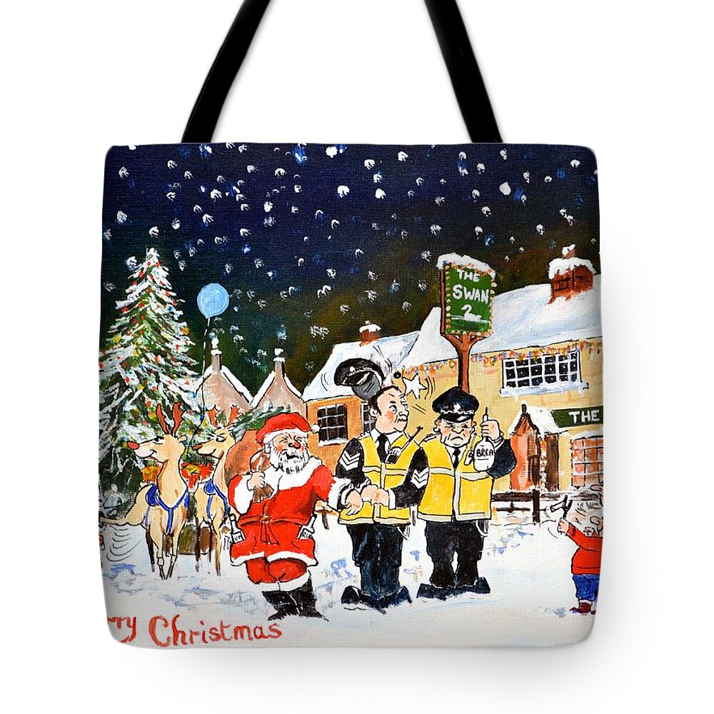 Christmas Card Tote Bag featuring the painting Happy Christmas by Barry BLAKE