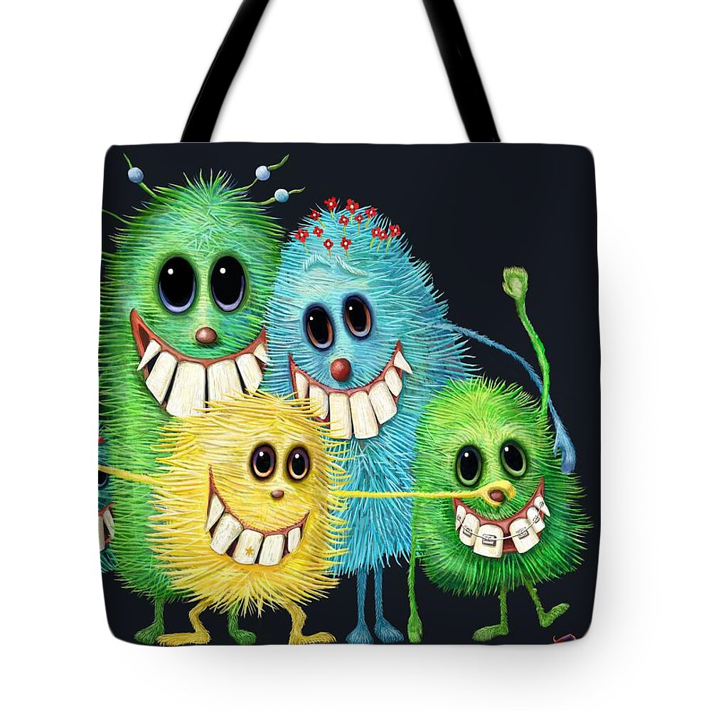 Monsters Tote Bag featuring the digital art Happy Families by Catherine Swenson