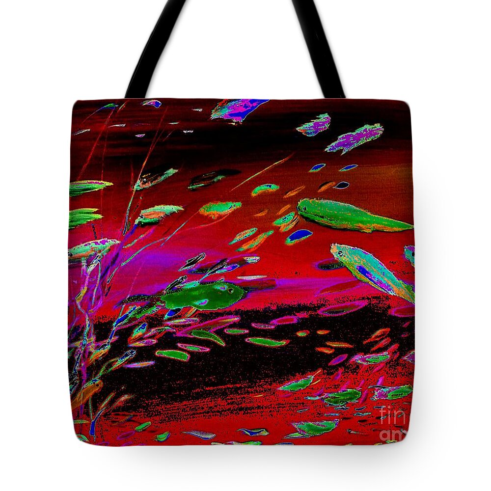Fish Tote Bag featuring the painting Happy Fish Day neon by James and Donna Daugherty