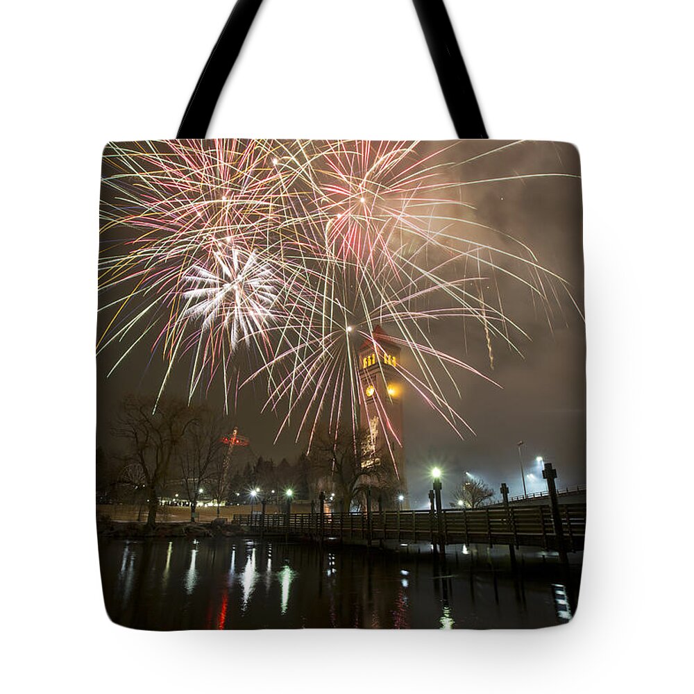 Fireworks Tote Bag featuring the photograph Happy New Year 2014 a by Paul DeRocker