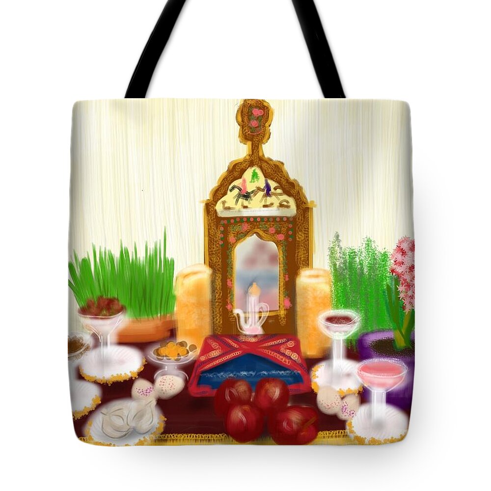 Persian New Year Tote Bag featuring the painting Happy Nowruz by Lois Ivancin Tavaf