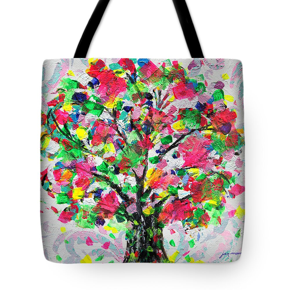 Tree Tote Bag featuring the painting Happy Tree by Jan Marvin by Jan Marvin