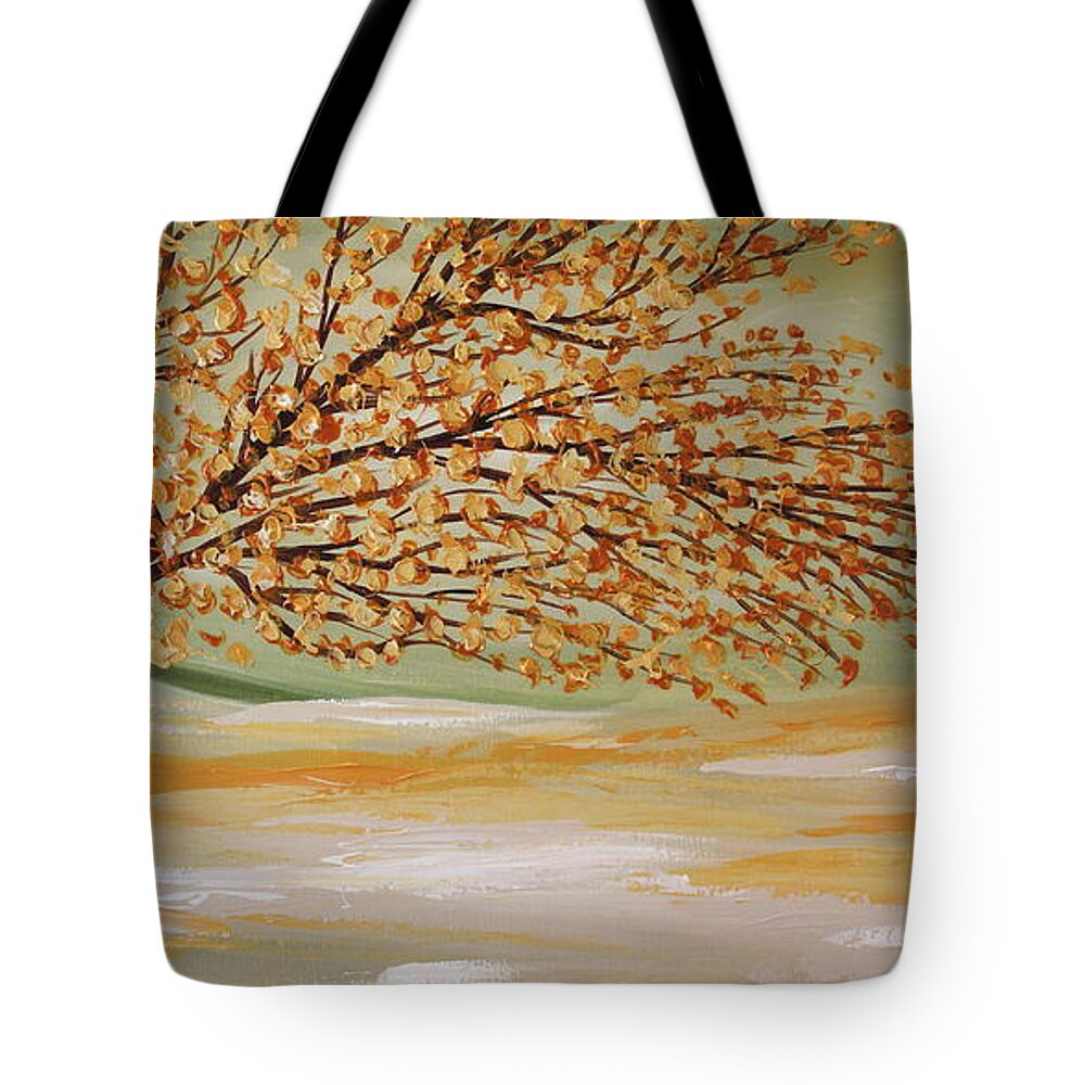Contemporary Paintings Tote Bag featuring the painting Happy Tree by Preethi Mathialagan