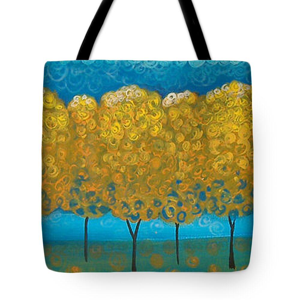 Trees Tote Bag featuring the painting Happy Trees In A Row by Lee Owenby