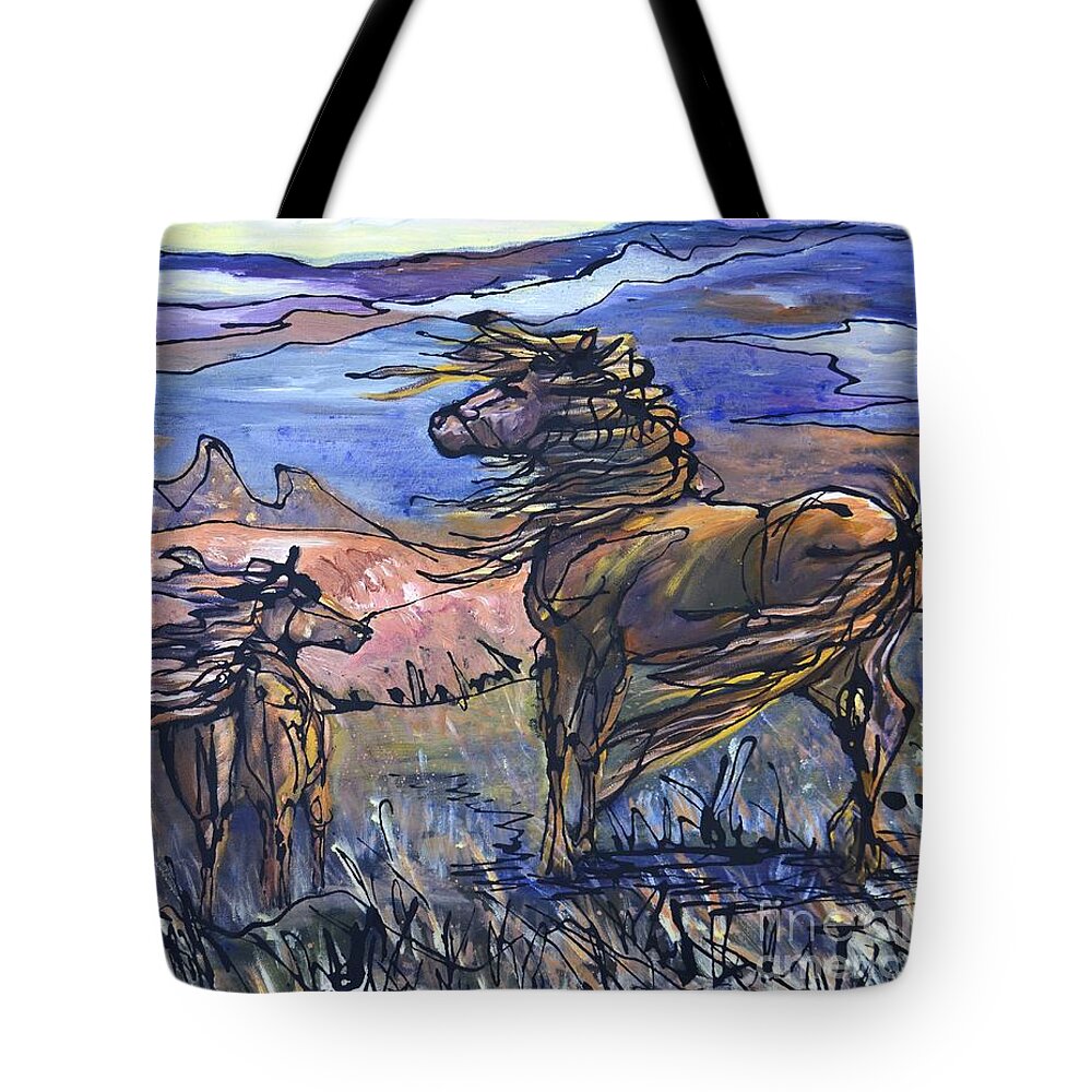 Horse Tote Bag featuring the painting Harbinger by Jonelle T McCoy