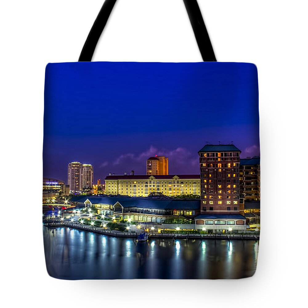 Harbor Island Tote Bag featuring the photograph Harbor Island Nightlights by Marvin Spates