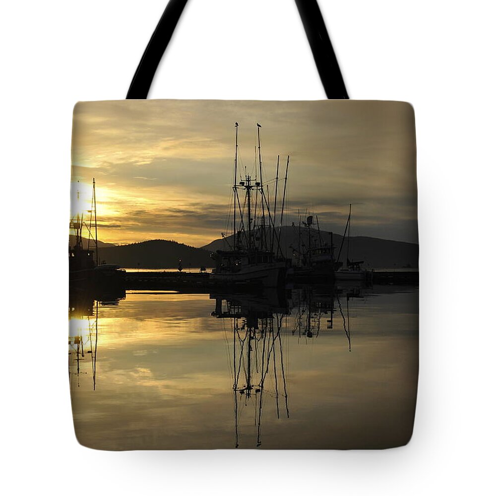 Landscape Tote Bag featuring the photograph Harbor Sunset by Cathy Mahnke
