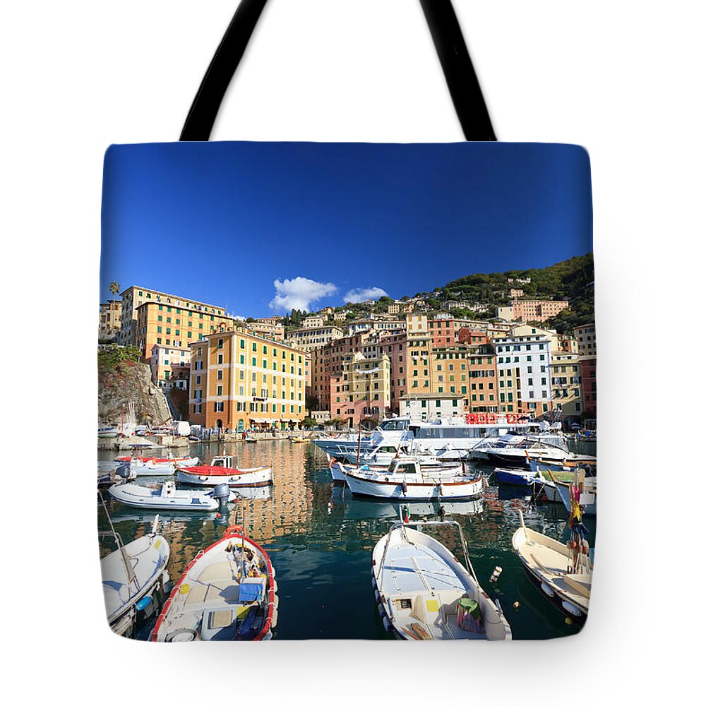 Architecture Tote Bag featuring the photograph Harbor With Fishing Boats by Antonio Scarpi