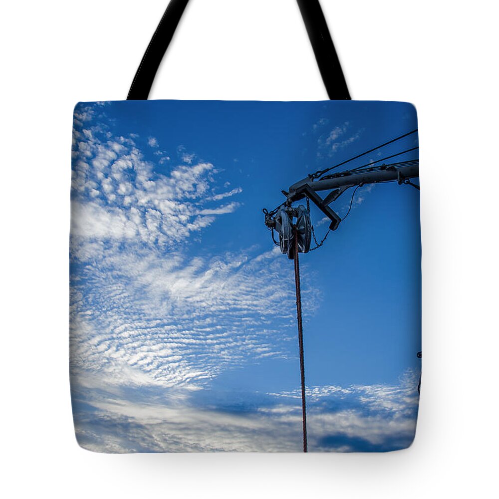 Pulley Tote Bag featuring the photograph Harborwork by Andreas Berthold