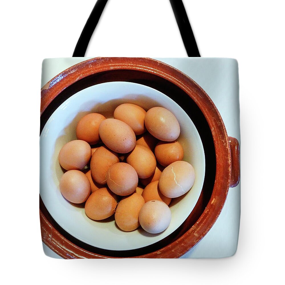 White Background Tote Bag featuring the photograph Hard Boiled Eggs by Steve Outram