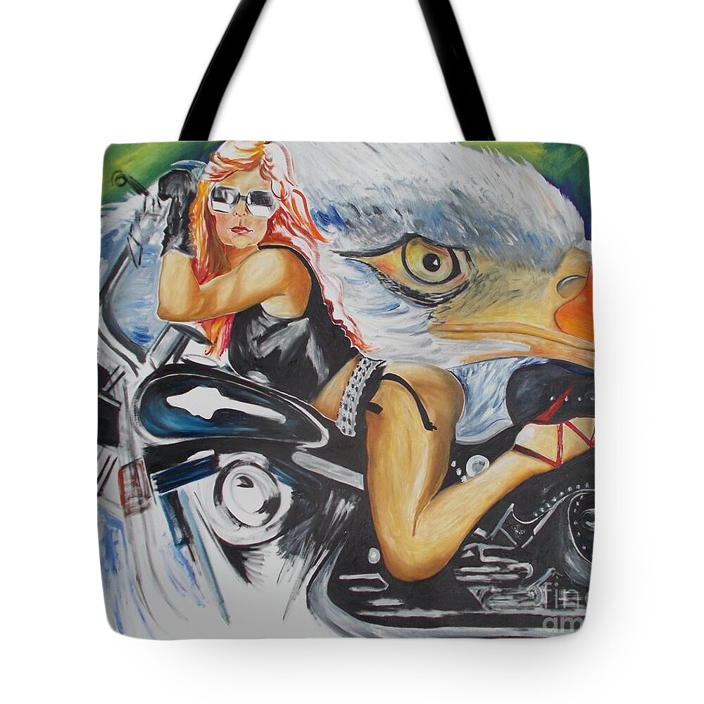 Harley Davidson Tote Bag featuring the painting Harley Girl by PainterArtist FIN